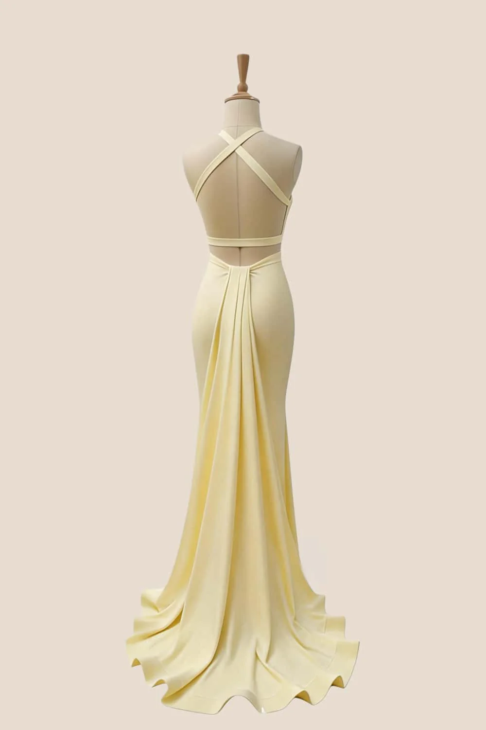 Yellow V Neck Mermaid Prom Dress with Train - Image 4